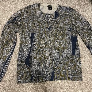 Vintage Ann Taylor Cardigan  M 100% Cotton Navy Paisley Very Ralph Lauren Look!